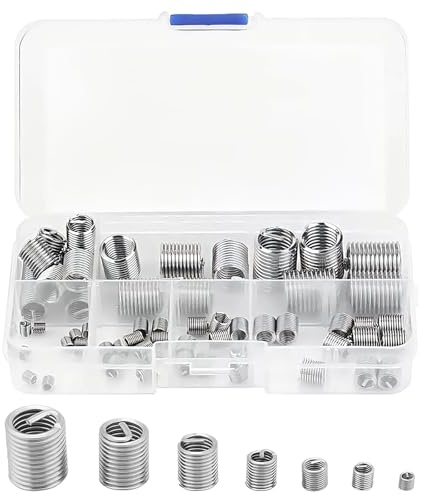 60 Pcs Self-Tapping Thread Inserts, M3-M12 Stainless Steel Repair Kit | 60 stainless steel self-tapping inserts in 7 sizes, M3-M12; for thread repair in metal, plastic, automotive and DIY work