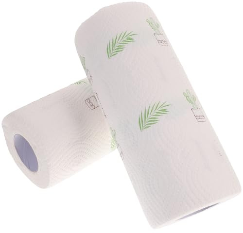FUOYLOO Kitchen Cleaning Paper Towels 2 Rolls 55-Sheet Oil-Absorbing Wipes with Nordic Leaf Pattern Wood Pulp Cloths for Household Kitchen Grease and Stain Removal