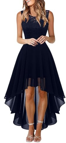 Générique Robe de Cocktail Femme Longue Robes Soirée en Dentelle Mousseline de Soie Robes Chic Elégant sans Manches Sexy Robe Asymétrique