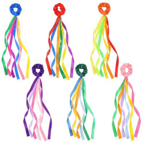 Quilax Lot de 6 bandes arc-en-ciel, bandes de danse multicolores, bandes de danse arc-en-ciel, bandes de gymnastique rythmique pour fille avec anneau à cheveux, accessoires de décoration