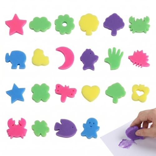 IMLDUY 24 Esponjas para Pintar Niños con Formas de Animales Marinos, Juego de Pintura Infantil para Manualidades y Acuarela, Herramientas Creativas de Espuma para Niños y Niñas, Pack de 24