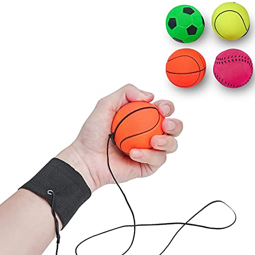 4/8/16 Pack 2.36 Inch Wrist Return Balls Wristband Ball Rubber Rebound Bouncy Sport Ball (Basketball, Baseball, Soccer,Tennis) on Elastic String Wrist Exercise or Play,Gift Toy for Kids Teens Adults