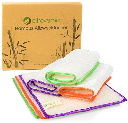 Bambus Allzwecktücher [6er-Set] Spültücher, Putztücher, Reinigungstücher für Hochglanz und Leder geeignet, waschbar, für Reinigung in Haushalt und Küche, Viskose (20 x 25cm)