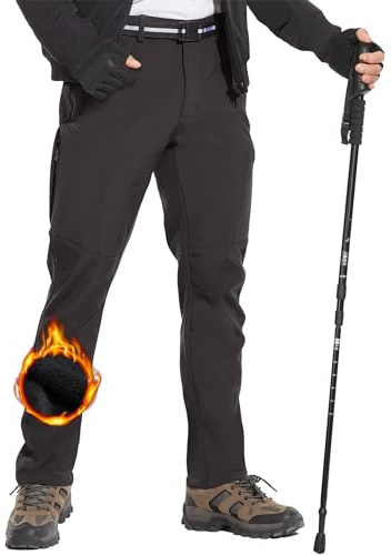 MOURCE Pantalon de randonnée doublé en polaire pour homme résistant à l'eau, pantalon de ski isolé, 6 poches à fermeture éclair et ceinture