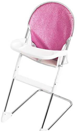 Roma Dolls High Chair - Foldable Baby Doll High Chair with Tray, Cute bear Print, Metal Frame, Fits Dolls 28-42cm, Toy Feeding Chair, Ideal, Doll Feeding Set (Stephanie)