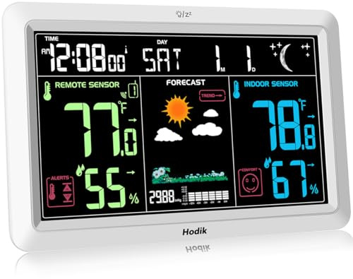 Weather Station with Atomic Clock Indoor Outdoor Thermometer Wireless, Humidity and Temperature Monitor Barometer Hygrometer with High Precision Sensor White