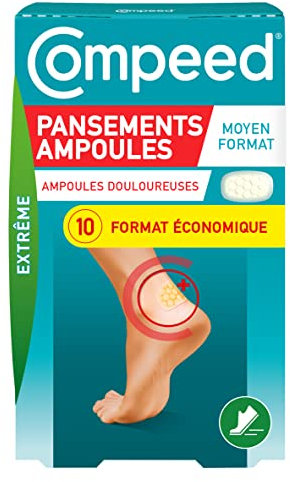 Compeed® - 10 Pansements Ampoules Extrême Hydrocolloïde - Effet Seconde Peau - Cicatrisation Rapide (6,8 x 4,2 cm)