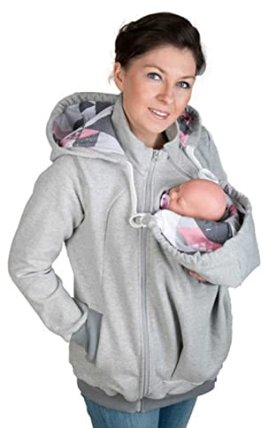 Porte-bébé Veste 2 en 1 Polaire Manteau Grossesse Hiver avec Panneau Amovible Longue Pullover Grossesse