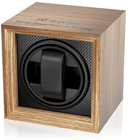 Fousenuk scatola carica orologio con motore silenzioso, 2 modalità di impostazione, quadrata e color noce carica orologi automatici, con USB ricarica e memory foam, per carica orologi meccanici