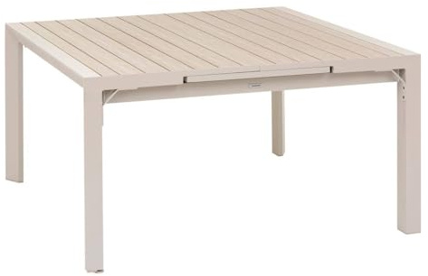 HESPERIDE - Table de Jardin Extensible Carrée Evasion Argile - 10 Places - Aluminium Antirouille Aluminium Effet Bois - Meuble d'Extérieur Rallonge