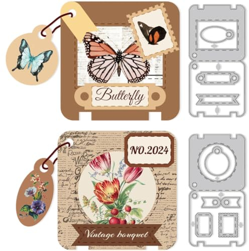 DELORIGIN 2 Set Stanzformen Mit Tags Alben Stanzen Zum Basteln Spitze Prägeschablonen Geometrie Stichstanzen Schablone Für DIY Papierbastelarbeiten Alben GeschenkdekorationGeburtstag