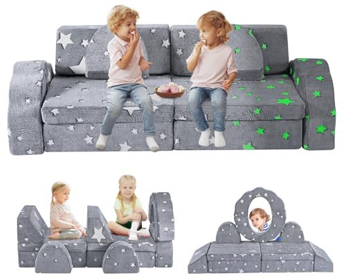 nmoiww Kindersofa, 10-teiliges Schaumstoff-Baustein-Kinderspielsofa, modulares Kindersofa in Mehreren Stilen, faltbar, 2 Sitzer, für Schlafbereich und Kinderspielzimmer (Sternenlicht)