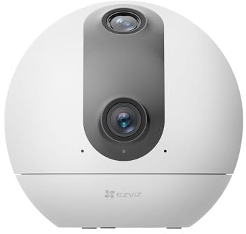 EZVIZ C60p Caméra de Surveillance intérieure WiFi à Double Objectif 2K, Caméra Intérieure 360° avec Détection Humaine et Suivi Automatique, Audio Bidirectionnel avec Bouton Tactile, Alexa et Google