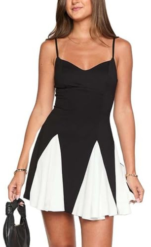 Gkaopi Robe Femme Ete Sexy sans Manches Spaghetti Bretelles Mini Robe Chic et Elegant Dos Nu Robes Bodycon Slim Courte Robes de Soiré Clubbing Cocktail