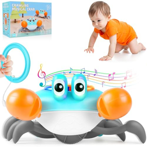 Aragallant Krabbe Baby Spielzeug, Elektronische Krabbel Krabbe ab 3 4 5 6 7 Jahre, Sensorische Krabbelspielzeug mit Musik und Hindernisvermeidung, Tummy Time Toys Geschenke für Kinder Junge Mädchen