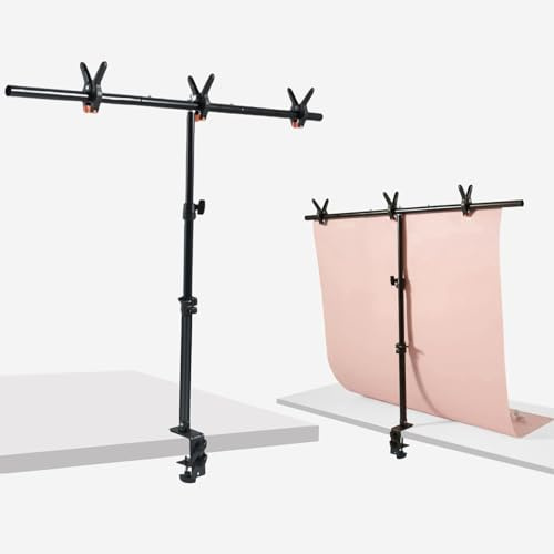 ZUOMIDIE Petit support photo de 90 x 100 cm, système de fond de 26 à 90 cm de hauteur, support de bureau avec pince C, 3 barres transversales et 3 pinces à bijoux de