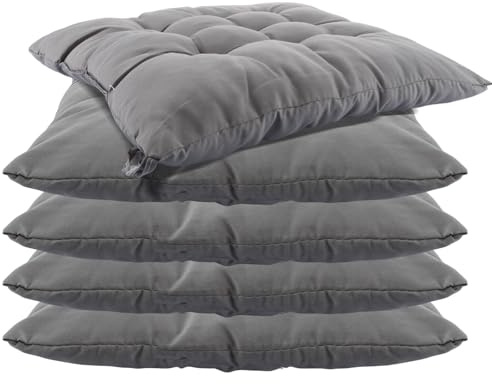 STARVAST 8er Set Stuhlkissen 40x40x5 cm Sitzkissen Polster Stuhlauflage mit Haltebändern Dekokissen für Indoor Outdoor gesteppt - Dunkelgrau