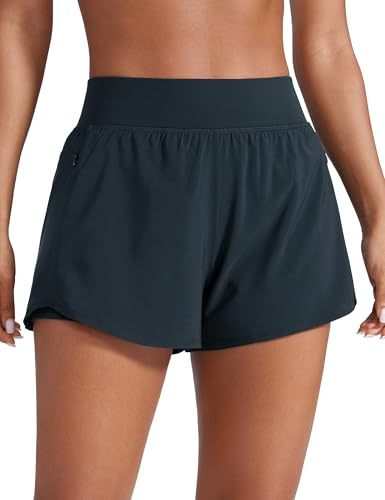 CRZ YOGA Shorts da Corsa a Doppio Strato in Vita Alta da Donna 7,62 cm 2 in 1 True Navy 44