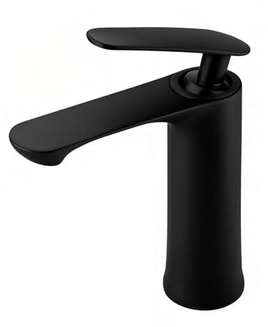 INHHCED Grifo Lavabo Monomando, Grifos Para Lavabos De Baño, Altura Del Caño: 70 Mm, Núcleo De Válvula De Disco Cerámico, Fabricado En Aleación De Zinc (negro)