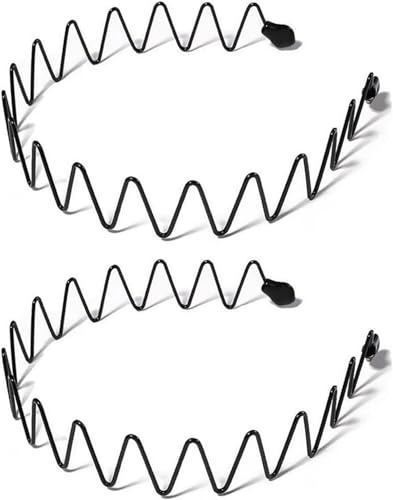 JERLITU Mens Headband Metal Hair Bands, Elastic Wavy Hairbands Boys Metal Hair Bands Fashion Zigzag Headbands Unisex for Outdoor, Sports, Daily Wear (2pcs)