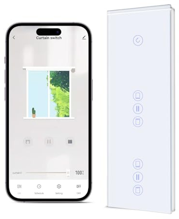 BSEED Alexa ljusbrytare med 2 fack rullgardinsbrytare, Wlan rullgardinskontroll, 1 fack 1 vägs WiFi-touch-omkopplare dubbel persiennbrytare kompatibel med Smart Life/Tuya App, Alexa och Google Home