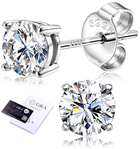 Dochais Moissanite Boucles d'Oreilles Argent Sterling 925 pour Femme Homme Brillant Rond Coupe D Couleur VVS1 Boucles d'Oreilles Diamant Hypoallergiques Bijoux Cadeau 4-7.5 MM