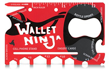 Wallet Ninja Limited Edition (Soft Touch Finish in matt-rot) 18-in-1 Mehrzweck-Werkzeug in Kreditkartengröße Multitool für die Hosentasche