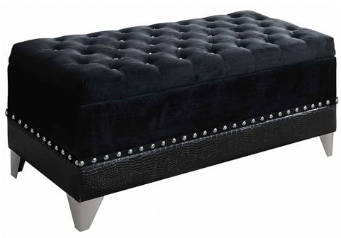 Coaster Home Furnishings - Barzini - Velvet Storage Bench with Button Tufting, Nailhead Trim and Chrome Steel Legs - Bedroom - 44-Inch - Black - 300644