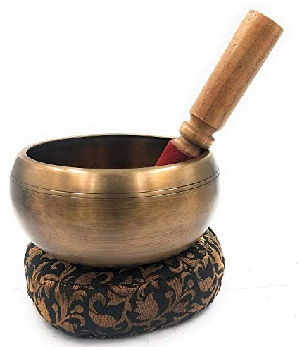 Artvarko antik guld sjungskål mässing djupt ljud vanligt traditionell tibetansk sjungskål med kudde och klubba för stress avslappning meditation helande 15 cm