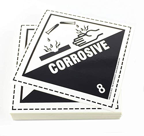 Class 8 Corrosive ADR Hazard Warning Diamond Labels 100mm | Pack of 100 Single Cut Labels | BS5609 Certified