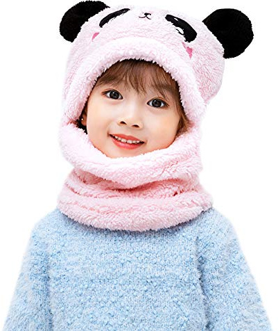 Balakaka Set Cappello Sciarpa Bambini, Carino Morbido e Leggero Bambino Sciarpe con Cappuccio, Invernale Caldo Cappello Foderato in Pile per Bambini Regalo, Panda Rosa