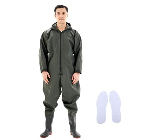 QTDZ Watstiefel Anglerhose für Herren Damen, Outdoor wasserdichte Watthosen Mit Regenkappe Jacke, Weich und rutschfest PVC Gummistiefel Dauerhaft Boot Schuhe,A,39 EU