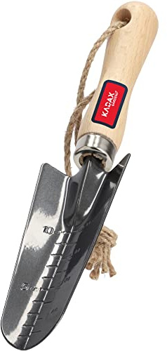 KADAX trädgårdsskyffel av metall, smal blomslev, blomspade med bekvämt trähandtag, växtslev, trädgårdspackel för plantering (delad, svart)