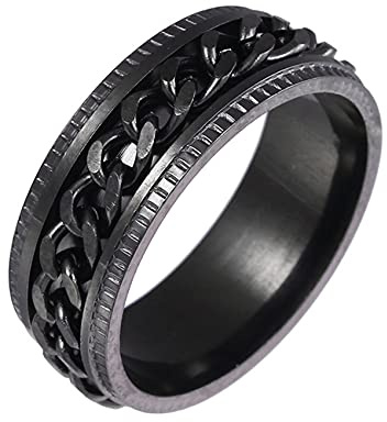 Yifnny Anillo Giratorio, Anillo Giratorio de Cadena de Acero Inoxidable Anillo Fidget Entrelazados Anillo de Borde Ranurado Anillo Giratorio Negro Fresco para Hombres (Negro, 6)