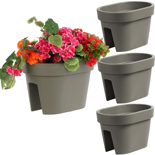 botle Uppsättning av 3 stycken balkonglådor blomlåda, räcke, låda, balkonglåda, hängkruka, 39,5 cm | 12,3 l grå sten, balkong, blomlåda, oval