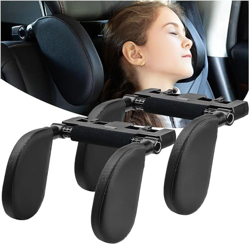 Aipwerer Poggiatesta Auto,180°Regolabile Telescopico Smontare Dell'auto Supporto Per Il Collo Dormire Poggiatesta Laterale,Adatto Per Il Supporto Della Testa di Adulti e Bambini (Nero×2 A05 PVC)