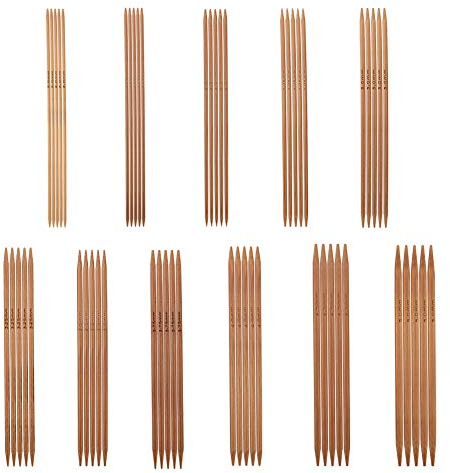 Bambus Stricknadeln Set, 13CM 55 Stück Doppelspitz Stricknadel von 2,0 mm-5,0 mm für Socken Hüte und Schals