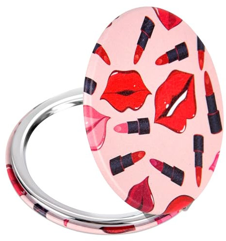 Quality Compact Vanity Mirror Gifts for Girls Women Beauty, Stylish Travel Folding Makeup Mirrors for Wallet Purse Pocket Handbag, Portable Double-Sided Magnifying Cosmetic Mirror, Bright Red