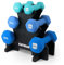 Kayman Neoprene Dumbbell Set with Stand - 6 Piece, 1kg 2kg 3kg Weights - Hex Anti-Roll Design, Soft Grip, Home Workout Equipment, Compact Storage, Cast Iron, Easy to Use (Blue)