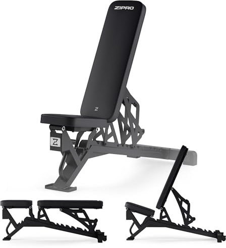 ZIPRO Justerbar bänk, Nocardio, hantelbänk, belastning 350 kg, träningsbänk med 8-vägs justerbart ryggstöd, 3-vägs justerbar kudde, träningsbänk för hem eller gym, sittbänk