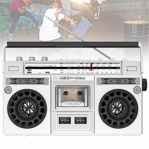 Portable Cassette Boombox, Classic 80s Style Retro CD Player Boombox, Support SD/USB Input, with AM/FM Radio, Cassette Recorder for Family Gathering Travel,Silver