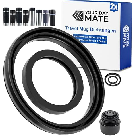 Ersatz Dichtringe Set, 2 Sätze, kompatibel mit EMSA TRAVEL MUG 360 ml Classic, 500 ml Grande, mit Komfort-Schraubverschluss und Vorgängermodell, aus Lebensmittel-Silikon, Isolierbecher Dichtungen Kit