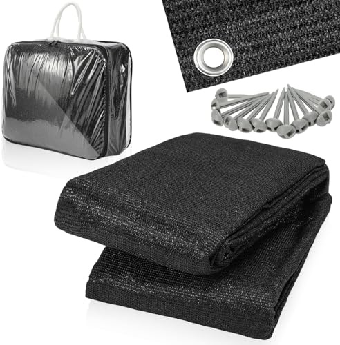 Jiubiaz Alfombra para toldo con 12 Agujeros, 13 estacas y Bolsa de Transporte, Transpirable, Antideslizante, Lavable, para Tienda de campaña (Negro, 250 x 350 cm)
