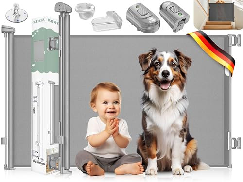 KIDIZ® Treppenschutzgitter Türschutzgitter ausziehbar 0-140CM | kindersicheres Treppengitter für Babys & Haustiere | Schutzgitter für Treppen & Türen Absperrgitter inkl. Bodenanker & Montagezubehör