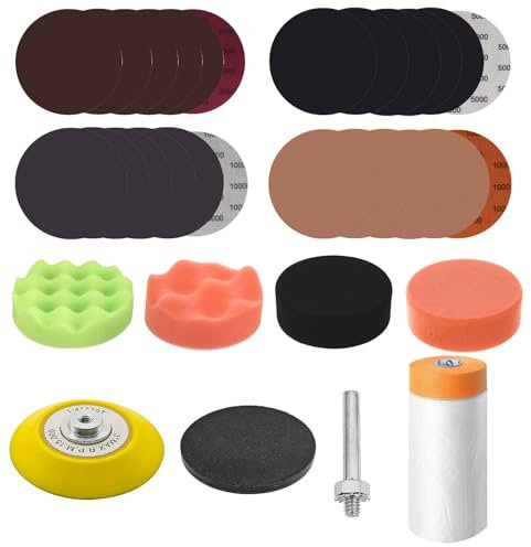 Ooioahuaoo 31 Pièces Kit Polissage Phare Voiture, Durable et Facile à Utiliser, Kit Polissage Voiture, Polyvalent, Kit Polissage, pour Réparer et Restaurer Les Phares de Voiture (Noir+Brun)