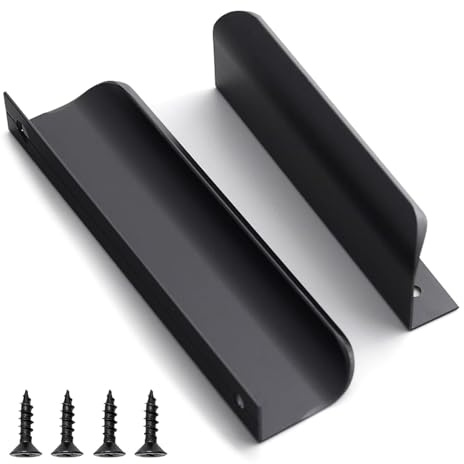 QZKJQDD 2 Pack Black Kitchen Cupboard Handles Finger Edge Pulls for Cabinets and Drawers, 120mm Wardrobe Door Handles Modern Aluminum, Matte Black