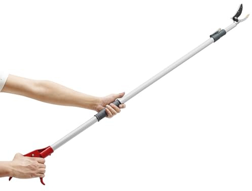 ​​Telescopic Pruning Shear Long Reach Tree Lopper, with 2.2M Pole, 10 Inch Saw, SK5 Steel Blade, Branch Cutter Fruit Picker for Garden Park Orchard (Red/Silver)​