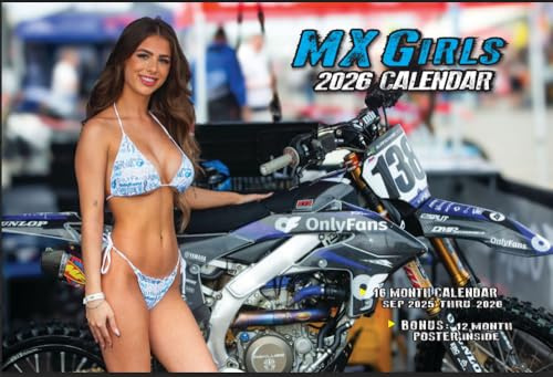 2026 MOTORCROSS Pin -Up Girls Deluxe Wall Calendar, with Poster 2026-2027 16 Months w Poster Dirt Bike MX Race Motorcycles Bikini Swimsuit