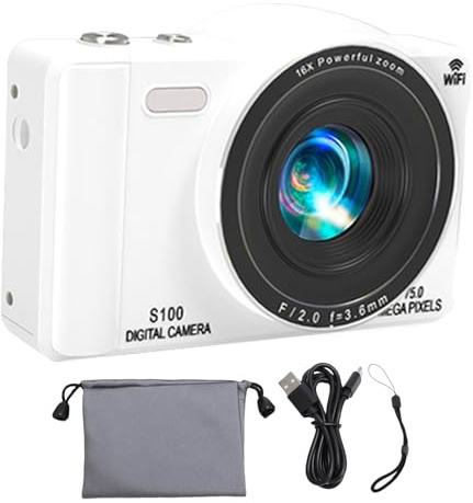 YUEHISY Cámara Digital 4K, Cámara de Vlogging WiFi de 75MP con Selfie de Doble Lente de Foco de Zoom Digital de 16x, Pantalla Táctil HD de 2.8 Pulgadas Incorporada en 64GB (64GB)