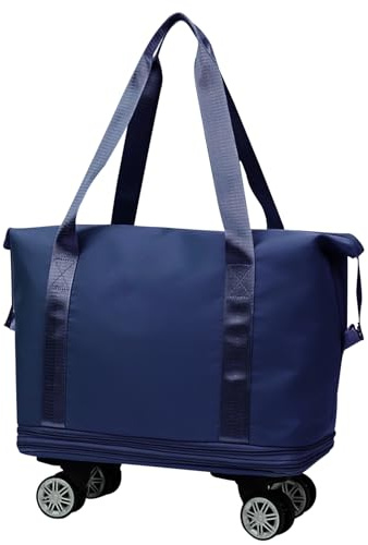 Resväska med hjul, rulle duffel väska undersäte resväska, reseförvaring och klädtransportör för semester weekendresor shopping affärsresor, Mörkblå, Siehe Beschreibung